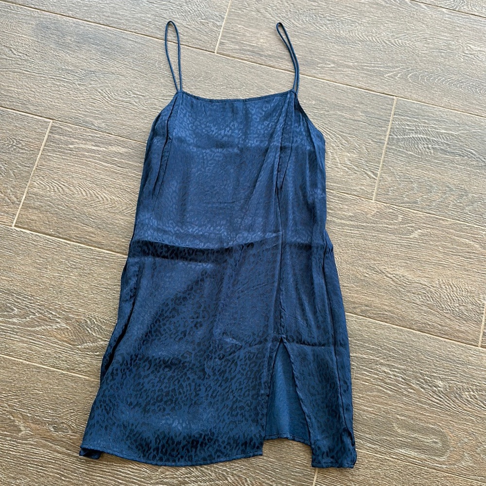 Princess Polly Motel Satin Dress Navy Cheetah